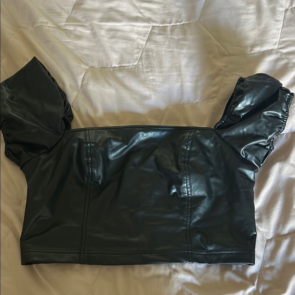 7 For All Mankind Black Faux Leather Top